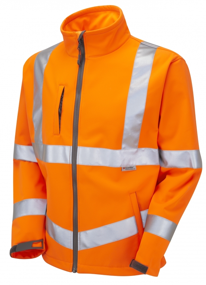 Leo Workwear Buckland ISO 20471 Class 3 Softshell Jacket (SJ01) - ORANGE, M